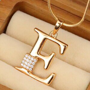 "Rose Gold Plated E Initial Pendant with Sparkling Stone Accent, XPPT1416